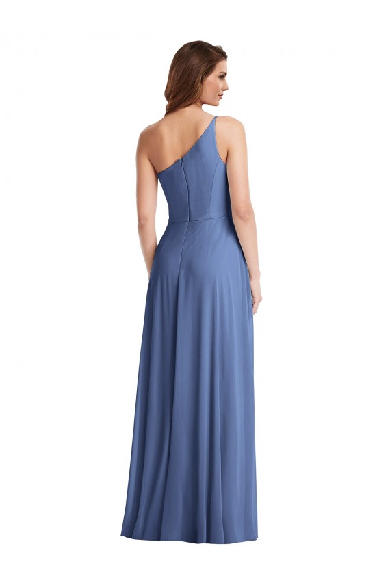 Site de Comprimento Chão Sem Mangas Chiffon Windsor Azul Linha A Vestidos de Madrinha / Vestidos de Noite